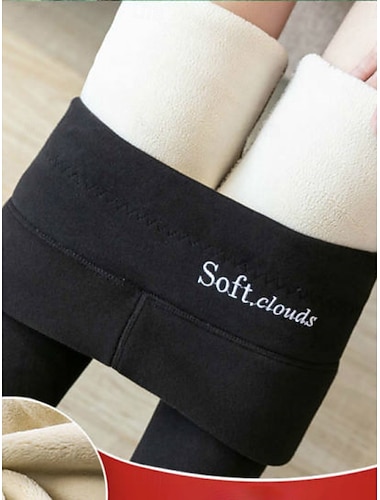  Mulheres Calças de lã Leggings leggings forradas de lã Moda Roupa de rua Casual Comprimento total Cintura Alta Tecido Corte alto Confortável Macio Com Stretch Rua Casual Diário Cinza escuro Preto