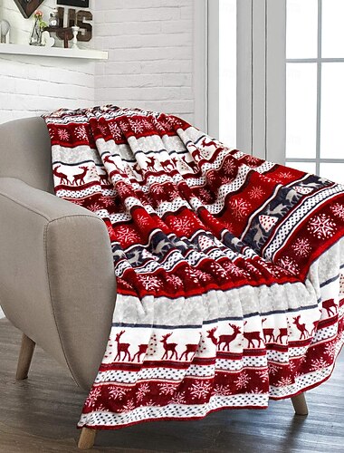  reno navideño &Manta de franela con copos de nieve, cálida manta para sofá, para la siesta &Funda de polar para dormitorio, acogedora manta para aire acondicionado