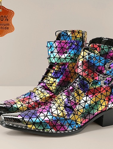  Pánské kozačky s duhovým vzorem a reflexní texturou – stylová a barevná obuv na festivaly, večírky a pro milovníky módy