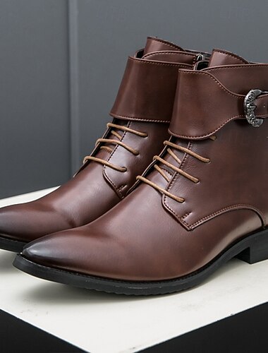  stivaletti da uomo in similpelle marrone con fibbia e lacci, calzature eleganti per occasioni business casual, smart casual ed eventi serali