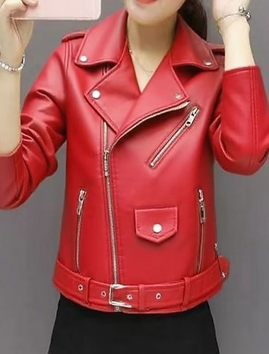  Γυναικεία Jeci Piele Μπουφάν Biker Διατηρείτε Ζεστό Άνετο Φερμουάρ Τσέπη Καθημερινό Συμπαγές Χρώμα Διακοπές Δρόμος Causal Καθημερινά Ρούχα Κοντό Απορρίπτω Κανονικό Μακρυμάνικο Εξωτερικά ενδύματα