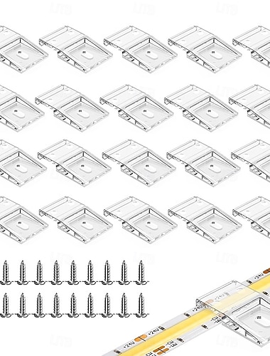  10 szt. przezroczystych klipsów do taśm świetlnych samoprzylepnych ze śrubami, uchwytem montażowym, mocnymi klipsami mocującymi i śrubami do taśm świetlnych o szerokości 0,39 cala/10 mm, IP30/65,