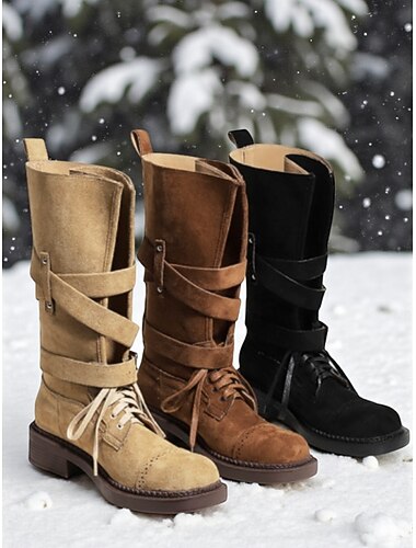  Женские коричневые замшевые ботинки в стиле милитари с пряжками на ремешках и шнуровкой для повседневного ношения и активного отдыха