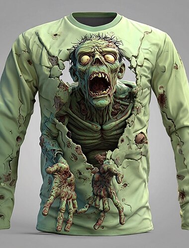 Halloween Pánské Zombie 3D Tričko Dlouhý rukáv tričko 3D tisk Tričkový Košile Módní Přehnaný ulice Ležérní Denní Vodní modrá Fialová Trávová zelená Léto Jaro Podzim Oblečení S M L XL XXL XXXL