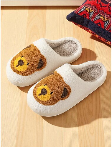  Damskie, pluszowe kapcie w kształcie misiów, ciepłe, pluszowe buty domowe w uroczym kreskówkowym stylu, idealne do noszenia zimą w domu