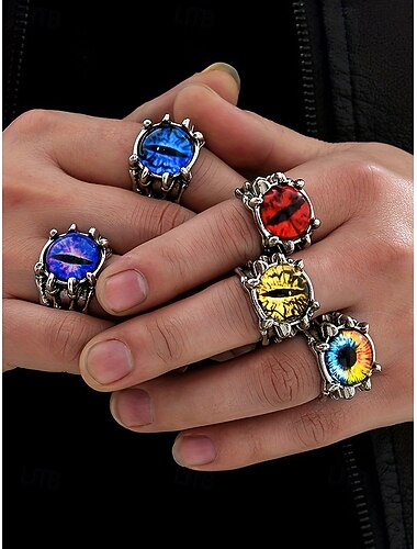  Anillo de aleación con forma de ojo de dragón de Halloween para hombre, estilo gótico punk, ajustable, ideal para cosplay, fiestas y festivales.
