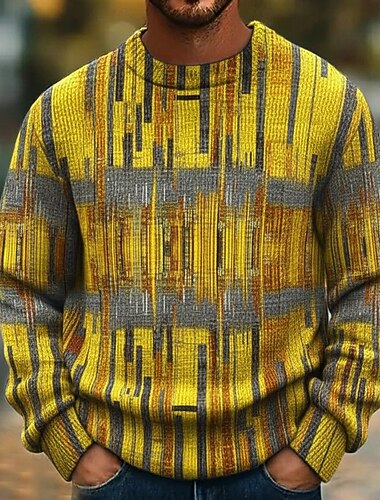  Herre Fargeblokk Stripet Pullover genser Strikketøy Crewneck Fritid Feriereise Daglig 3D-utskrift Strikking Hold Varm Langermet Høst Vinter Gul Blå Brun