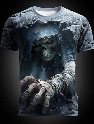  Halloween Per uomo Illusione ottica La Morte 3D Maglietta Manica Corta maglietta Stampa 3D Girocollo Camicia Esagerato Designer Orrore Feste Streetwear Ferie Nero 1 Nero 3 Nero 2 Estate Primavera