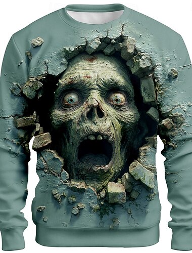  Halloween Pánské Zombie 3D Mikina Punk Večírek Tričkový Dovolená Světle zelená Trávová zelená Výstřih ke krku 3D Celý rok Návrhář