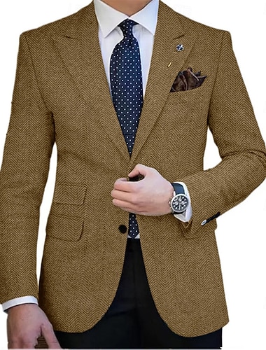 Herren Tweedblazer Verschlusskragen Retro Vintage Fischgrätenmuster Blazer Braun Kaki Dunkelgrau Übergrössen Einreihig Zwei-Knöpfe   Herren Tweedblazer Verschlusskragen Retro Vintage Fischgrätenmuster Blazer Braun Kaki Dunkelgrau Übergrössen Einreihig Zwei-Knöpfe