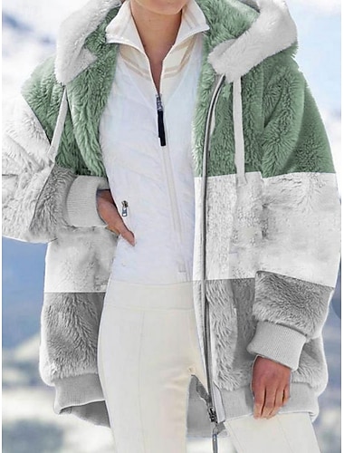  Per donna Giacca in Pile Cappotto Teddy Giacca con Cappuccio Caldo Traspirante Cerniera Tasca Blocco di colore Foderato in pile Casual A righe Vacanza Streetwear Abbigliamento quotidiano Uscire