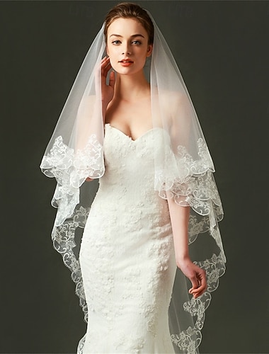  Deux Couches ancien / Élégant Voiles de Mariée Voiles de Chapelle avec Couleur unie Dentelle