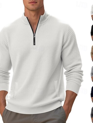  Pánské Mikina Waffle mikina Svetrová mikina s kapucí Svetr Čtvrtletní mikina na zip Černá Bílá Námořnická modř Khaki Světle šedá Stojáček Bez vzoru Slátanina Sporty a outdoor Ležérní Denní Šik ven