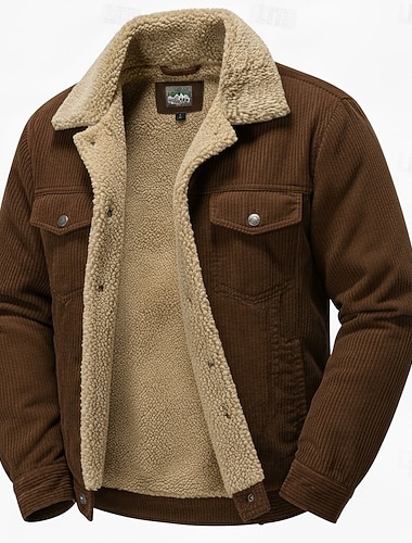  Per uomo Giacca in Velluto a Coste Giacca in Pile Formale Casa Calore Termico Tasca Puro Autunno Inverno Tinta unica Attivo Neutro Colletto a Camicia Regolare Nero Cachi Grigio scuro Caffè Giacca