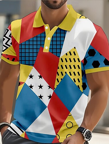 Homens Geométrica Bloco de cor Pólo Manga Curta Camisas polo Camisas de colarinho Casual Rua Roupa Esportiva Roupa Diária Botões Verão Rosa Roxo Verde   Homens Geométrica Bloco de cor Pólo Manga Curta Camisas polo Camisas de colarinho Casual Rua Roupa Esportiva Roupa Diária Botões Verão Rosa Roxo Verde