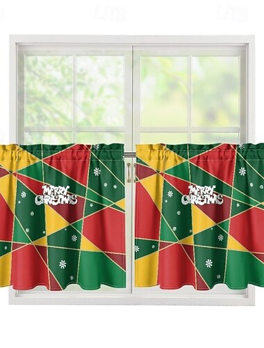  クリスマスの布製カーテン、寝室やリビングルーム用のヨーロッパ風の窓用ドレープ、サンシェード、ドアと窓の仕切り、床まで届く窓用カーテン