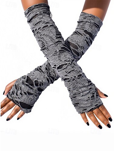  Dames Halloween distressed armwarmers – gothic gescheurde lange vingerloze handschoenen voor kostuumfeesten, heksenoutfits en cosplay