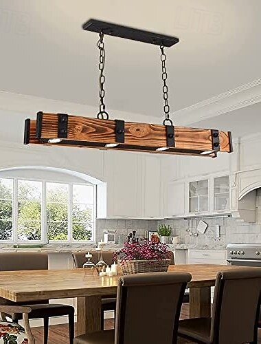  Lampada a sospensione a LED da 40 pollici, lampade a sospensione lineari in legno per isola cucina, apparecchio di illuminazione a striscia lunga, lampadario industriale, lampada a sospensione a LED minimalista per soffitto della sala da pranzo.