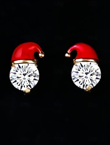  1 par juleøredobber, røde emalje-øredobber i julestil med kubisk zirkonia, søte festlige smykker til kvinner, julegaveøredobber til jenter