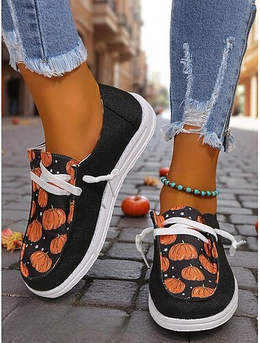  mocassini da donna a forma di zucca di Halloween: comode scarpe casual slip-on con design allacciato per festival autunnali, streetwear e feste di fine anno