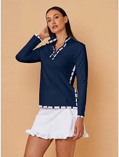  女性用 ポロシャツ ダークブルー 長袖 トップス レディース ゴルフウェア ウェア アウトフィット ウェア アパレル