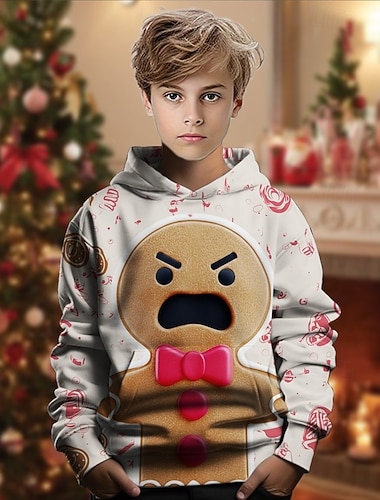  Χριστούγεννα Αγορίστικα 3D Γραφική Άνδρες μελόψωμο Φούτερ με Κουκούλα Μακρυμάνικο Άνοιξη Φθινόπωρο Μοντέρνα Κομψό στυλ street Παιδιά 4-12 χρόνια Με Κουκούλα ΕΞΩΤΕΡΙΚΟΥ ΧΩΡΟΥ Causal Καθημερινά Κανονικό