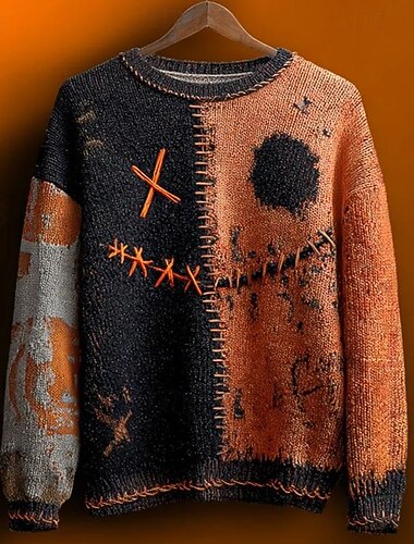  Homme Pull Pull Tricoté Côtelé Tricoter Hauts Réguliers Tricoté Imprimé Potiron Col ras du cou Halloween Vacances Tenue quotidienne Vêtement Tenue Épaules tombantes Automne Hiver Potiron S M L