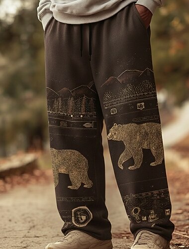  Homme Animal Ours Montagne Pantalons Pantalon décontracté Taille Moyenne Taille élastique à cordon Vintage Rétro Extérieur Camping & Randonnée Chasse Pantalons à jambes droites Printemps Automne