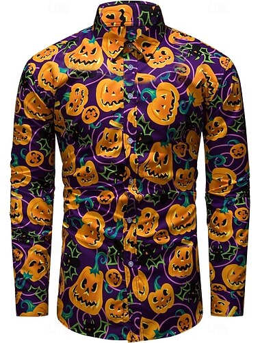  Halloween Pumpa Blus / Skjorta Skjorta med knappar Mönster Till Herr Vuxna Halloween Karnival Maskerad 3D-utskrift Fest Halloween