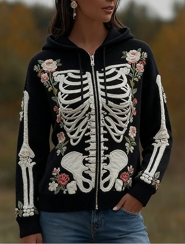 Damen Zip Up Kapuzenpullover Grafische Skull Punk Aktiv Vintage Lange Ärmel Kapuzen Reguläre Tops Zuhause Alltagskleidung Lässig Patchwork Schwarz Rot Dunkelgrau Herbst Winter   Damen Zip Up Kapuzenpullover Grafische Skull Punk Aktiv Vintage Lange Ärmel Kapuzen Reguläre Tops Zuhause Alltagskleidung Lässig Patchwork Schwarz Rot Dunkelgrau Herbst Winter
