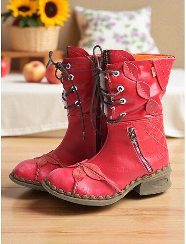  stivali da donna in vera pelle rossa fatti a mano con lacci – stivaletti artigianali vintage per uno stile casual e retrò