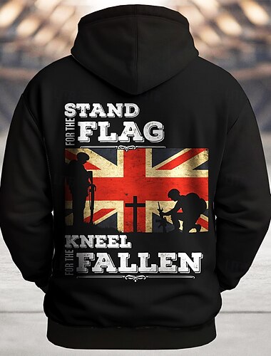  Herren Flagge UK Kapuzensweatshirt Pullover Sport Mode Rundhalsausschnitt Outdoor Büro Streetwear Schwarz Blau Kordelzug 3D Herbst Winter Designer