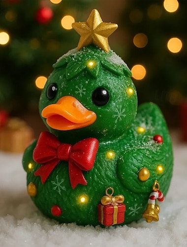  Ornamento artigianale in resina a forma di anatra per albero di Natale, statua di anatra natalizia in resina con occhi espressivi, decorazione compatta da scrivania per ufficio domestico, regalo di