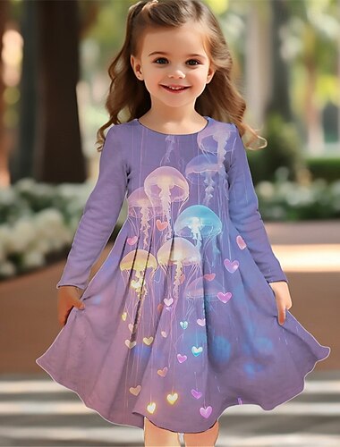  Girls ' 3D Állat Ruha Hosszú ujj Nyár Tavasz Vakáció Napi Szabadság Hercegnő gyönyörű Édes Gyerekek 4-12 év hétköznapi ruha A vonalú ruha Térdig érő Normál