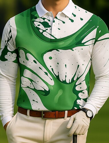  Herre Golf Splash blekk Polo Langermet Poloskjorter Knaphul Fritid utendørs treningsklær Dagligdagstøy 3D-utskrift Knapper Vår Høst Vinter Blå Grønn