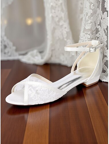  Dames ivoorkleurige platte sandalen met enkelbandje - elegante open teen bruidsschoenen voor bruiloften en formele gelegenheden
