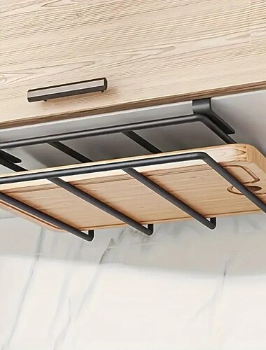  Ράφι κουζίνας από ανοξείδωτο ατσάλι με γάντζο που εξοικονομεί χώρο με κρεμάστρα στην πόρτα του ντουλαπιού, ανθεκτική και εύκολη στην εγκατάσταση σανίδα κοπής και οργανωτή καπακιού κατσαρόλας για τα