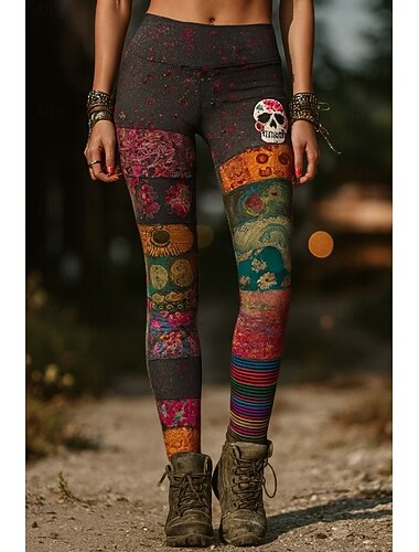  Γυναικείο Κολάν Διακοπών Vintage Εθνοτική Στυλ Πλήρους Μήκους Υψηλόμεσο Γραφικά Κρανίου Τέρας Δεσίματος Πατσαβούρα 3D Εκτύπωση Γρήγορη Ξήρανση Αναπνευσιμότητα Μαλακή Ελαστικά Επίσημα Εξωτερικά