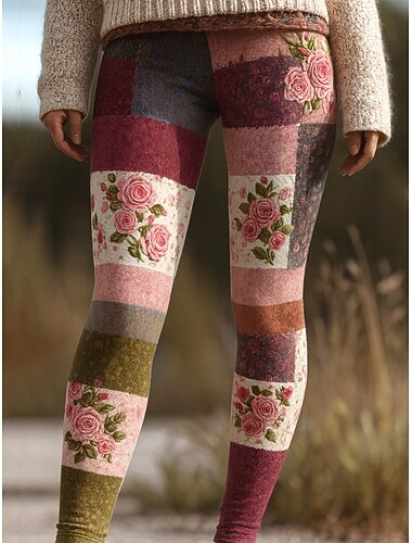  Dame Leggings Ferie Årgang Mote Full lengde Høy Midje Blomstret Grafisk Printer Hold Varm Myk Pustende Elastisk Feriereise Gate Lys Rosa Lilla Rosa Mørk Rosa Vår Høst Vinter Slank Fasong