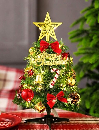 Juletre til bord med lys, 30/45 cm mini kunstig juletre med LED-lyslenker og pynt