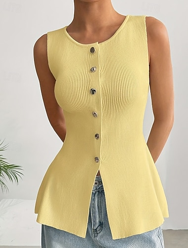 Damen Pullover Pullunder Streetwear Lässig Einfarbig Rundhalsausschnitt Knöpfe Gestrickt Ärmellos Normale Oberteile Stricken Täglich Ausgehen Wochenende Weiß Gelb Frühling Herbst   Damen Pullover Pullunder Streetwear Lässig Einfarbig Rundhalsausschnitt Knöpfe Gestrickt Ärmellos Normale Oberteile Stricken Täglich Ausgehen Wochenende Weiß Gelb Frühling Herbst