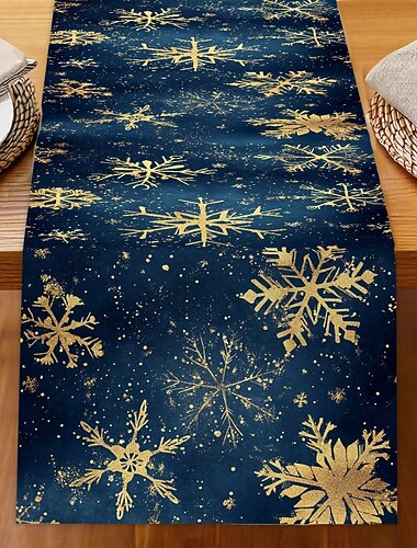  Jule Lin Bordløper Høytids Tegneserie Nisse  Snøfnugg Trykk Duk Spisebord Dekor Stue  Benkeplate Festlig Dekorasjon