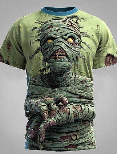  Halloween Муж. 3D-печати 3D Палатка "кокон" Футболка С короткими рукавами Футболка 3D печать Вырез под горло Рубашка преувеличены Оригинальный рисунок Ужас Для вечеринок Для улицы Праздники