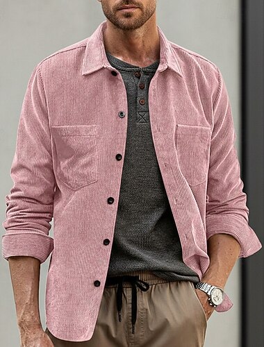  Homme Chemise Chemise Décontractée Chemise en velours côtelé Chemise Boutonnée Uni Vacances Quotidien Noir Jaune Rose Claire Bleu manche longue Col Printemps & Automne Vêtement Tenue Poche Avant