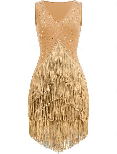  Strass-Fransen-Quaste Latein-Tanzkleid für Damen, Wettkampf-Ballsaal-Tanzkostüme, Tango-Salsa-Flapper-Kleider