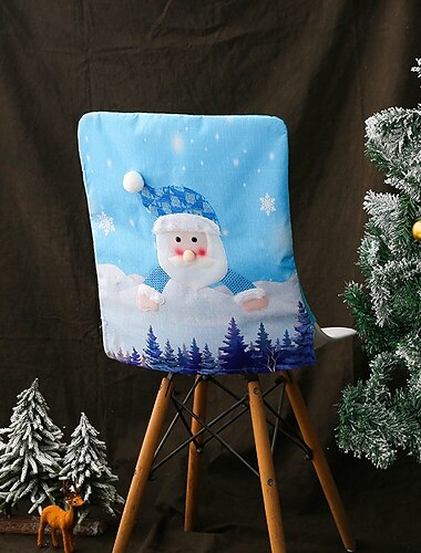  Fundas para sillas navideñas nuevas 2025, Papá Noel azul &Fundas de asiento decorativas de muñeco de nieve con luces, decoración de taburete navideña de primera calidad