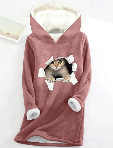  Dames Trui met capuchon Sweatshirt Grafisch dier Brief Warm Casual Wazig Lange mouw Capuchon Lange tops Casual Sport Afdrukken Blozend Roze blauw Grijs Herfst Winter