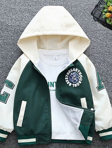  Bambini Unisex Giacche da baseball Capispalla Blocco di colori Manica Lunga Cerniera Cappotto All'aperto Moda Quotidiano Nero Verde Primavera Autunno Dai 4 anni in su