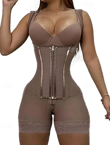  Damen Formende Unterwäsche Onesie Mode Sexy Einfarbig Reißverschluss Urlaub Straße Date Ärmellos U-Ausschnitt Schwarz Rosa Purpur Beige Frühling Herbst Figurbetonter Schnitt