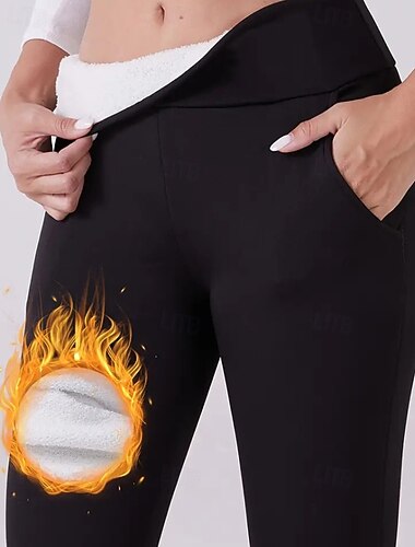  Mulheres leggings forradas de lã chinês Leggings Férias Vintage Roupa de rua Comprimento total Cintura Média Tecido Bolsos Cintura elástica Manter Quente Confortável Micro-Elástica Com Stretch Ao ar